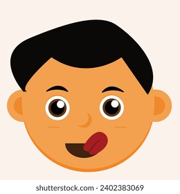 illustration of the facial expression of someone who sees delicious food It can be seen from the cheerful facial expression while sticking out the ton