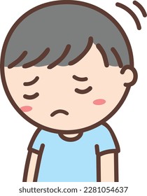 Illustration of facial expressions of a boy child. "disappointed face"