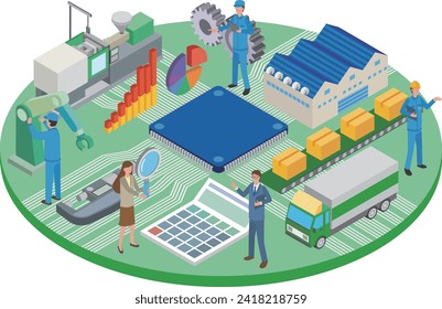 Illustration of a factory with advanced mechanization and digitalization