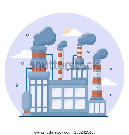 Illustration of Factory Air Pollution, CO2 Smoke Clouds that Damage Oxygen. Air Pollution Concept Isolated white Background