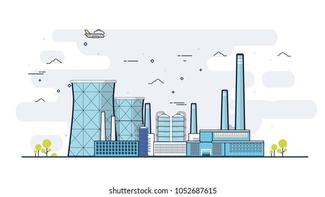 illustration Factory building stroke lines 