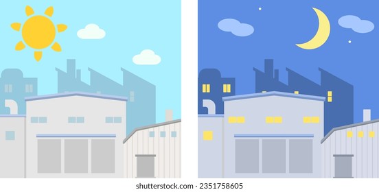 Illustration of factory day and night