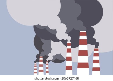 Illustration of factory exhausts emitting greenhouse gases to the environment