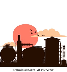 illustration of factory silhouette design at dusk	