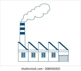 Illustration of a factory with a simple saw-toothed chimney white background
