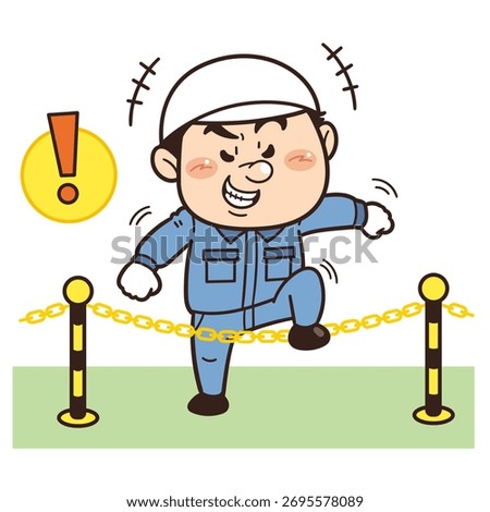 Illustration of a factory worker trying to climb over a safety fence | Unsafe behavior, unsafe conditions, risk, danger