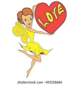 illustration with fairy and big heart with love
