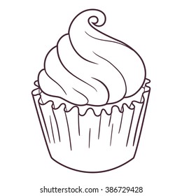 Illustration of fairy cake cupcake with white butter cream.