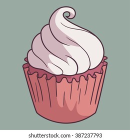 Illustration of fairy cake cupcake with white butter cream.