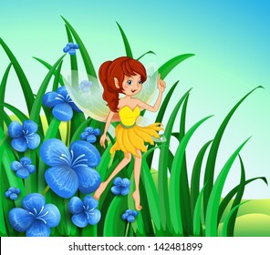 Illustration of a fairy guarding the flowers