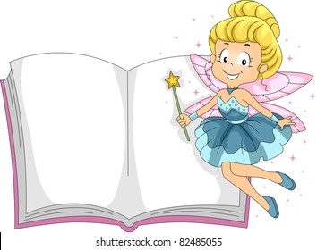 Illustration of a Fairy Hovering Beside a Book