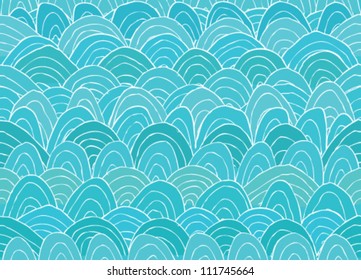 Illustration of Fairy Landscape Seamless Pattern in Winter (blue)