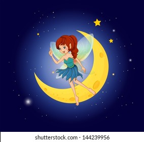 Illustration of a fairy near the moon
