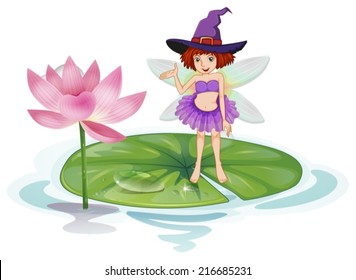 Illustration of a fairy standing on a lotus