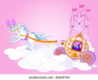 Illustration of a Fairy Tale carriage in the sky