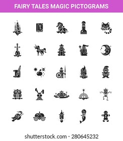 Illustration of fairy tales flat design magic vector icons and pictograms set