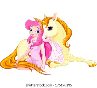 Illustration of Fairy and Unicorn