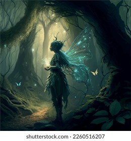 Illustration Fairy Vector in the Forest, Magic