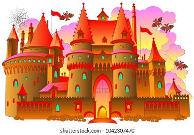 Illustration of a fairyland fantasy castle, vector cartoon image.