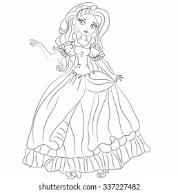 Illustration of Fairytale princess. The princess. Heroes of fairy tales. Illustration of girl Dressed as a Princess. Beautiful princess Cinderella. Sketch.