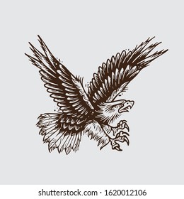 Illustration of falcon with old tattoo style