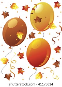 Illustration of fall balloons and leaves