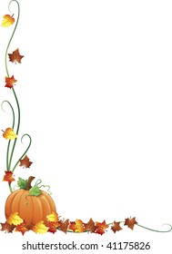 Illustration Of Fall Leaves And A Pumpkin As A Border Design