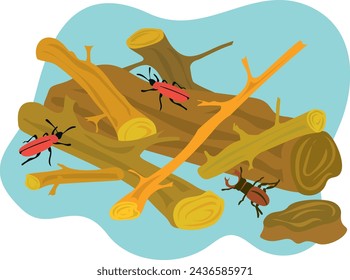 Illustration of fallen and abandoned trees to create a small nature reserve "deadwood reserve" for insects