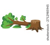 Illustration of fallen tree trunk isolated vector illustration on white background