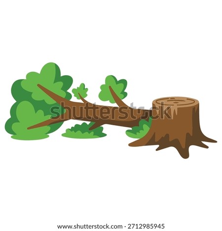 Illustration of fallen tree trunk isolated vector illustration on white background