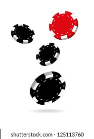 Illustration Of Falling Black And Red Poker Chips Isolated On White Background.