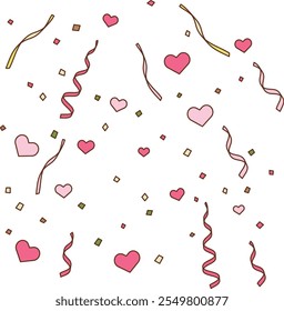 Illustration of falling colorful confetti and ribbons