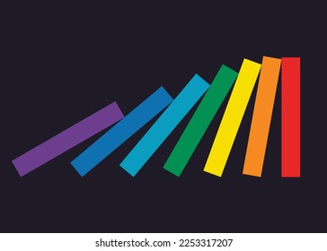 Illustration with falling colorful dominoes. Design minimalist style.