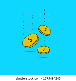 Ilustración del diseño vectorial de las monedas de oro en caída