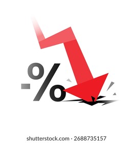 illustration of falling graph crashing through the floor. financial crisis, business loss, market crash, or drastic decline. for concepts of failure, negative growth, economic downturn, stock collapse