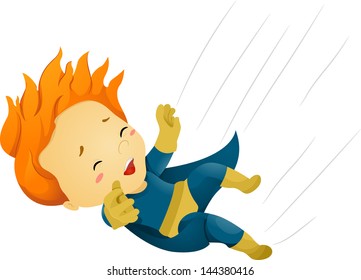 Illustration of a Falling Little Kid Boy Superhero