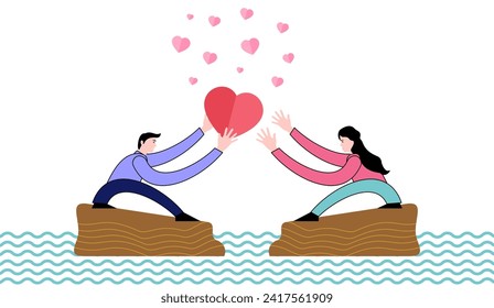 Illustration of falling in love, sweetheart, power of love, giving love on Valentine's Day. Graphic vector illustration