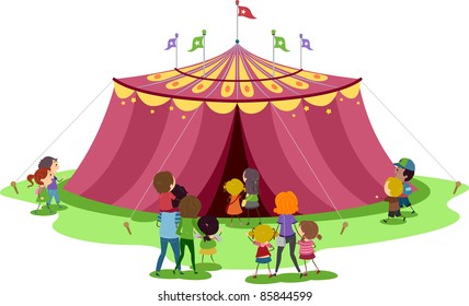 Illustration Of Families About To Go Inside A Circus Tent