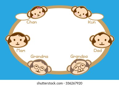 The illustration of the families of the monkey. (The postcard templates and the blue and brown background.) 