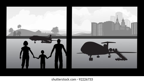 illustration with family in airport