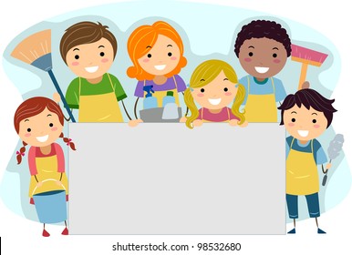 Illustration of a Family All Set Up for Cleaning