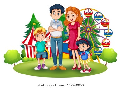 Illustration Of A Family At The Amusement Park On A White Background