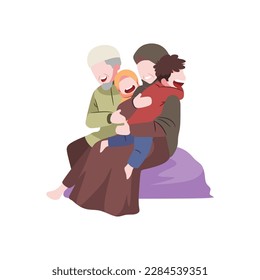 Illustration of a family with a baby on the back during Eid al-Fitr