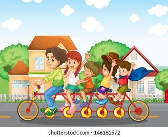 Illustration Of A Family Biking Together 