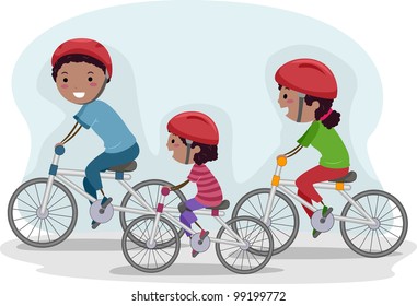 Illustration of a Family Biking Together