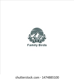 illustration family birds logo design graphic icon label symbol nest mountains mount nature park eggs home house plant leaf tree sweet beauty fun pen free food label little tiny holidays harmonious