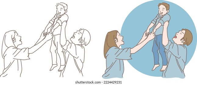 Illustration of family bonds of love, father, mother, children, family activities. Vector design.