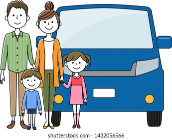 Illustration of family and car.