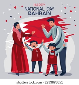 Illustration of Family Celebrate Bahrain National Day