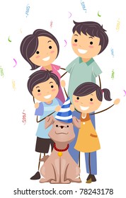 Illustration of a Family Celebrating the Birthday of Their Dog